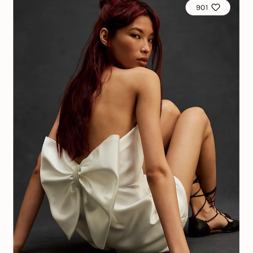 Free People Hutch Hepburn white bow back romper bridal